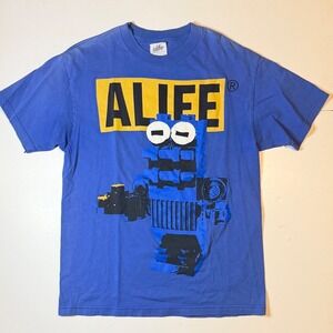 Vintage Alife Brick Built Robot T-Shirt Mens L Blue Cotton NYC Streetwear  Tee